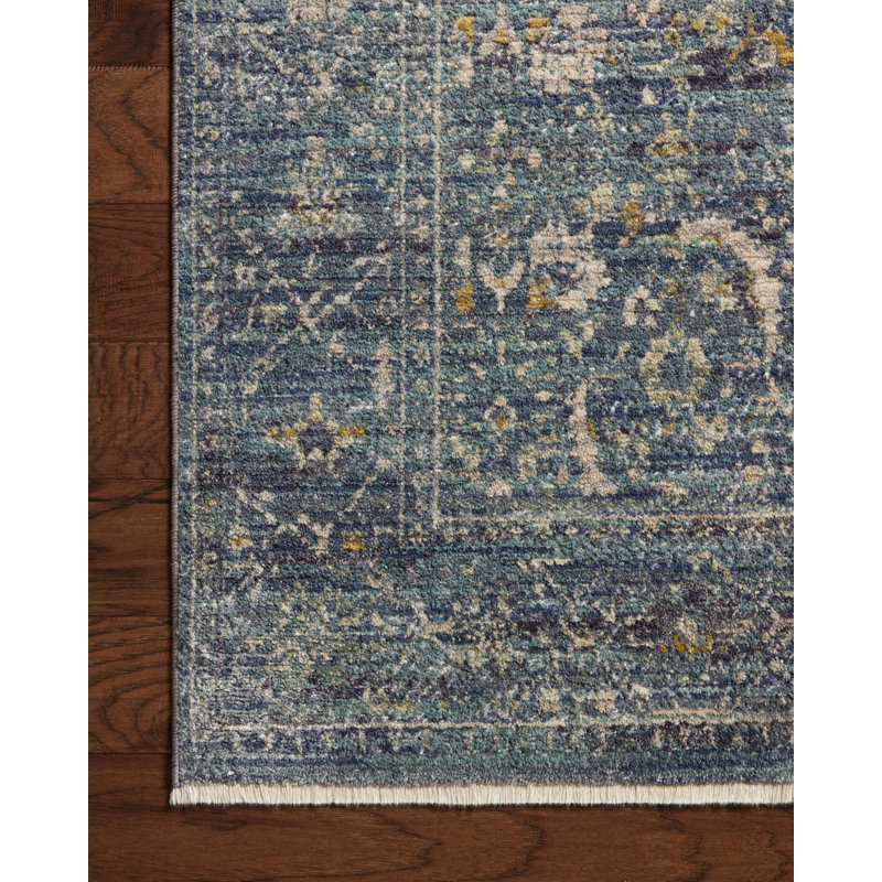 Tapis océan / doré Jean Stoffer x Loloi Bradbury, Carré 1 pi 6 po