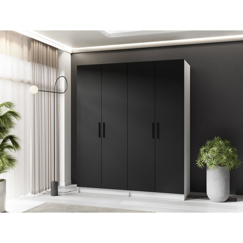 Nitra 4 Door Solid + Manufactured Wood Wardrobe, White/Black