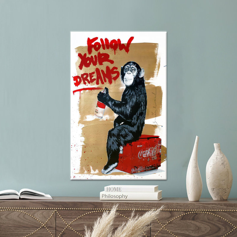 Élégant motif de graffiti imprimé sur toile de singe Banksy pour décor moderne, toile tendue 1P, H: 11,8 po x l: 7,9 po