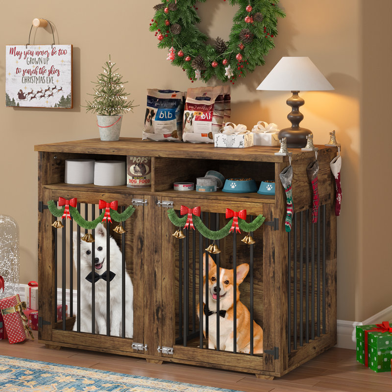 Meuble-cage pour chien, H 35,03 po x l 41 po x P 23,62 po, Brun rustique