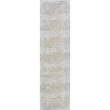 Mona Power Loom Polyester Geometric Area Rug in Beige/Light Blue