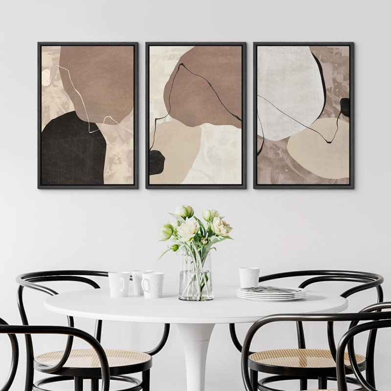 "Block Abstract Mid Century Modern Shapes Art Art Decor Chic For Living Room Room" 3 pièces, Noir, H 36 po x l 24 po