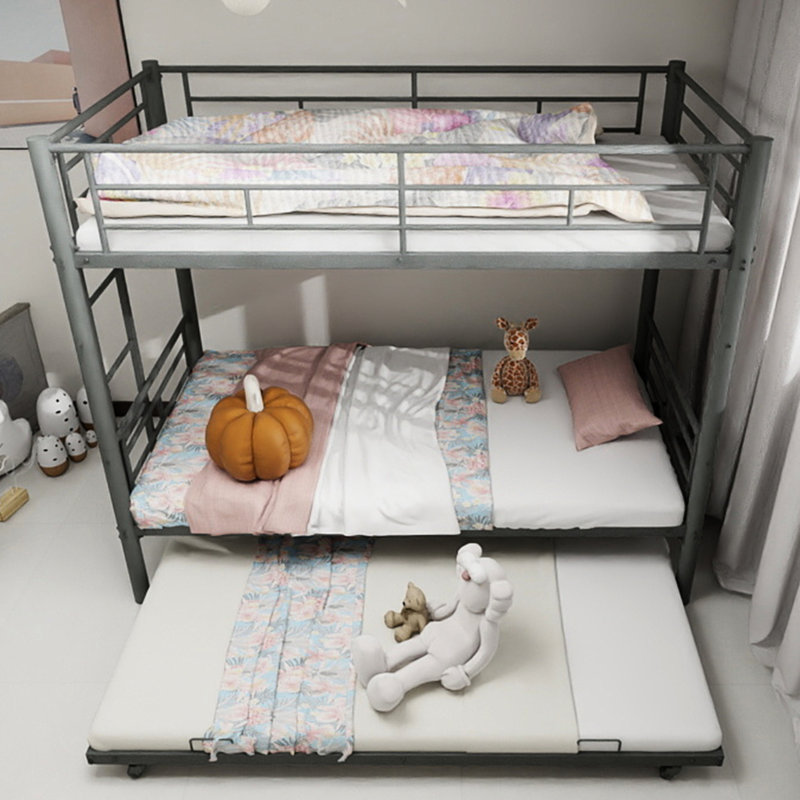 Lit superposé simple en métal argenté, très résistant et, réduction du bruit, garde-corps, sans sommier, peut être converti pour les espaces restreints, antidérapant, matelas spacieux, limite de 350 lb, assemblage sans tracas