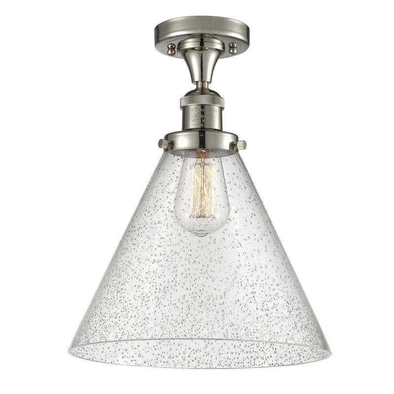 Plafonnier semi-encastré 1 lumière 12 po Chris, Ampoule non incluse, Grainé, Nickel poli
