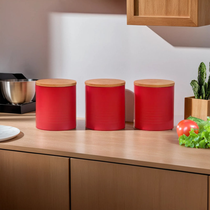 Alton Metal Jar - Set of 3, Red