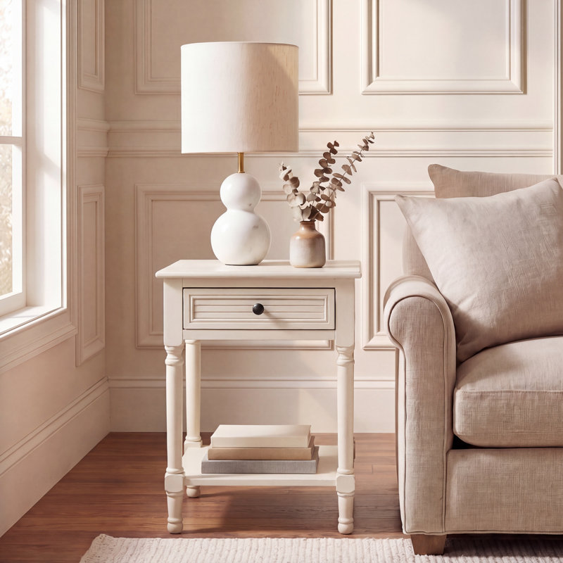 Russ End Table with Storage, Distressed White