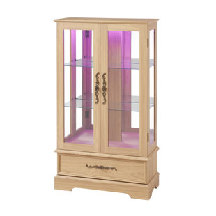 Lighted Glass Curio Display Cabinet with Adjustable Shelves - 2 Doors, 1 Drawer, LED Lights