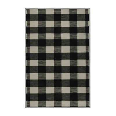 Machine Washable Checkered Gray Area Rug