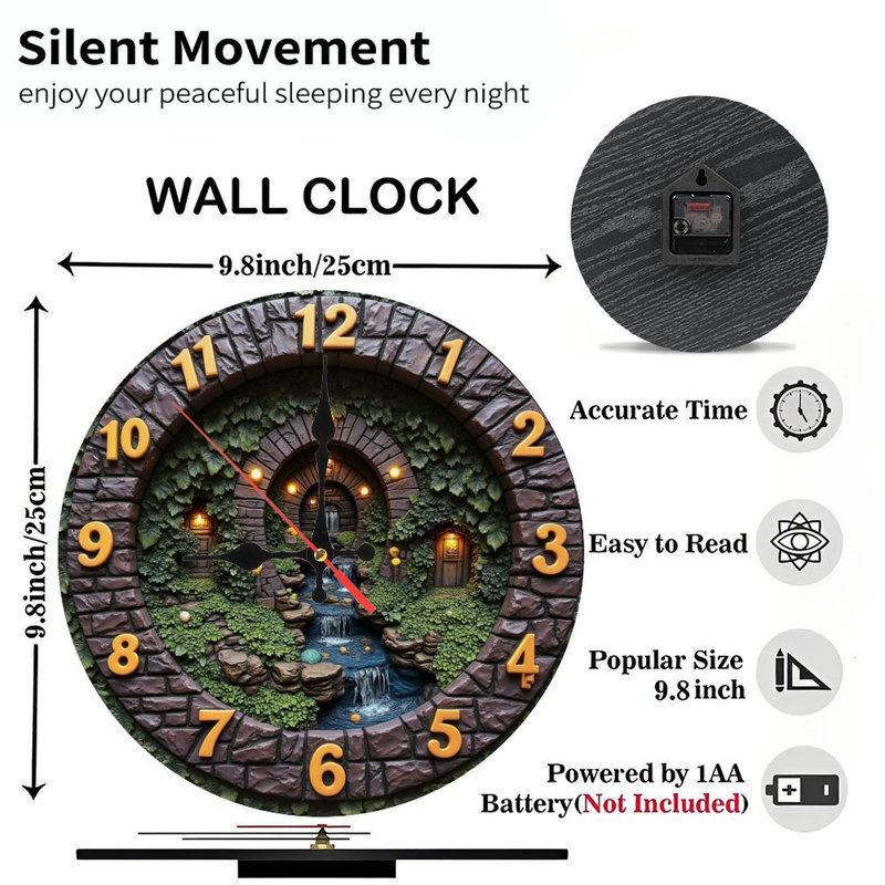 scène de jardin fantaisie horloge cascade