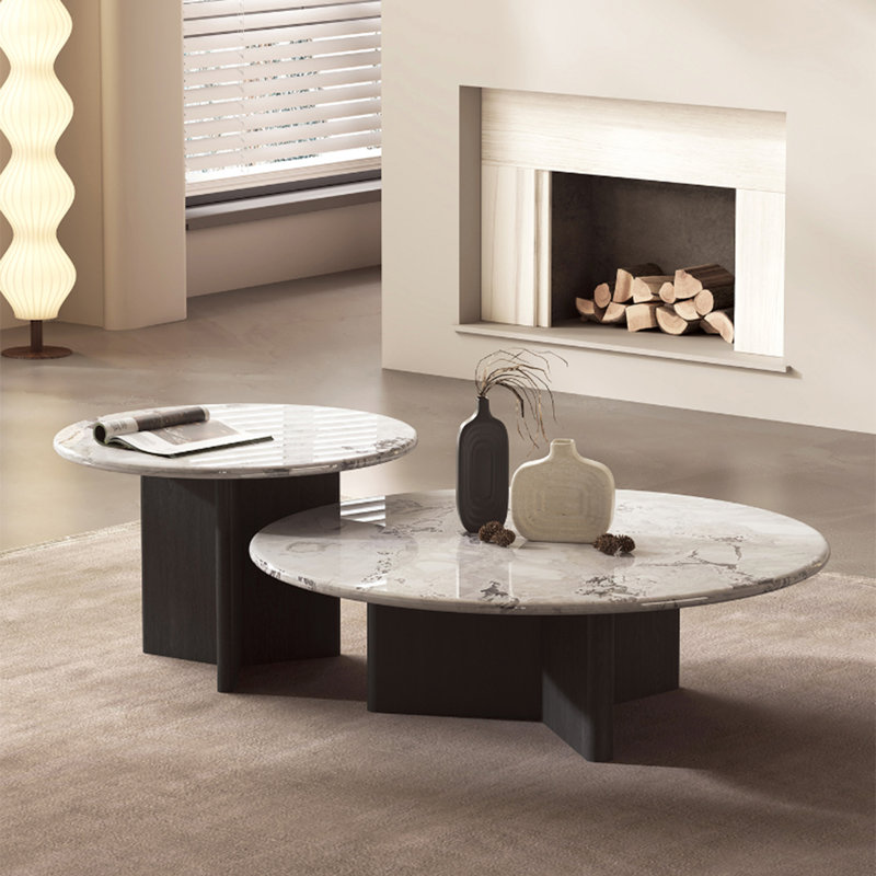 Simple round marble coffee table, 12.6" H x 35.4" L x 35.4" W