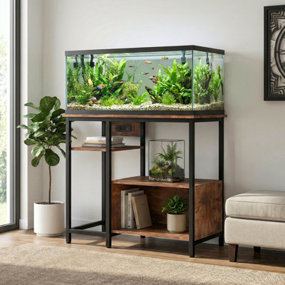 Heavy Duty Aquarium Stand for 40-50 Gallon Tank – 4-Tier Metal & Wood Storage Shelves with Power Outlets – Sturdy Organizer for Fish, Turtle, or Reptile Terrariums – Brown