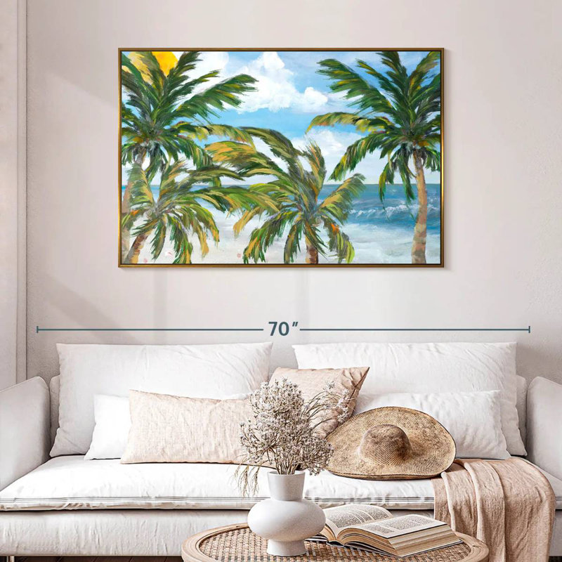 Paradis d'arbres tropicaux, 46 po x 31 po, Cadre flottant doré