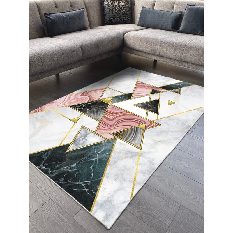Performance Cotton Washable Geometric Indoor / Outdoor Rug, Runner 3'11" x 9'2"