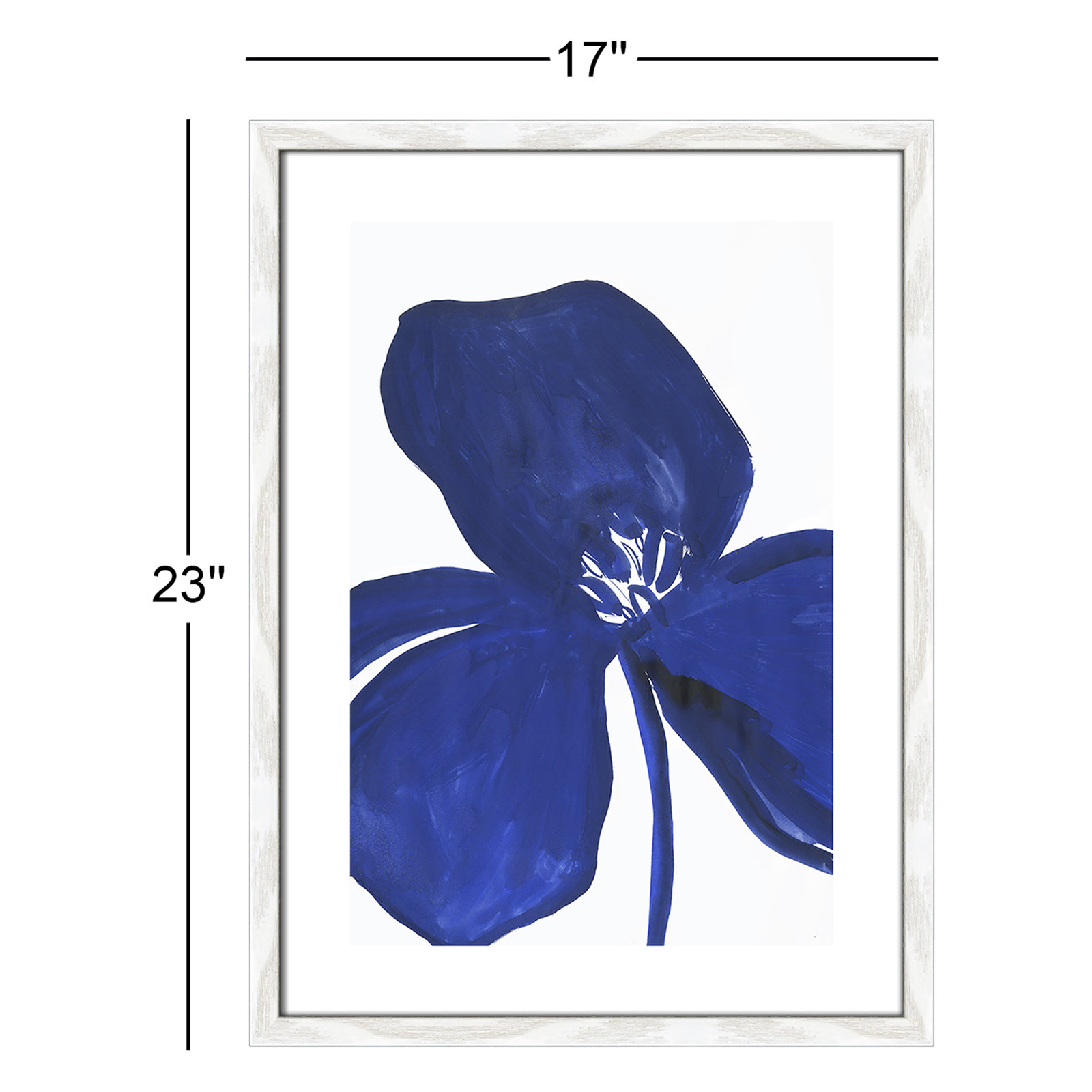 Clarisse "Indigo Petal II" Painting, White Framed Paper, 23" H x 17" W x 0.75" D