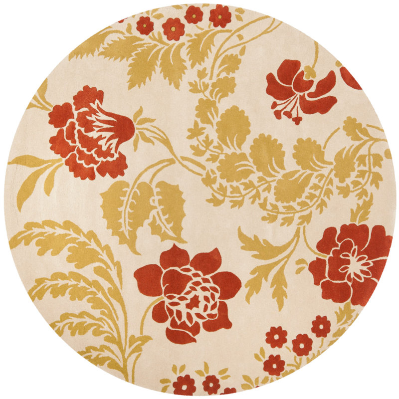 Cerda Hand Tufted Wool Floral Rug, Round 7'