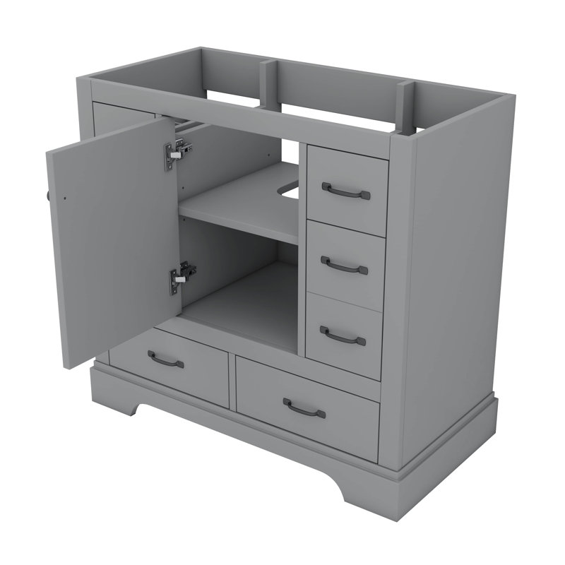 Armoire de salle de bain 36 po sans lavabo, six tiroirs multifonctionnels, tablette réglable, Gris