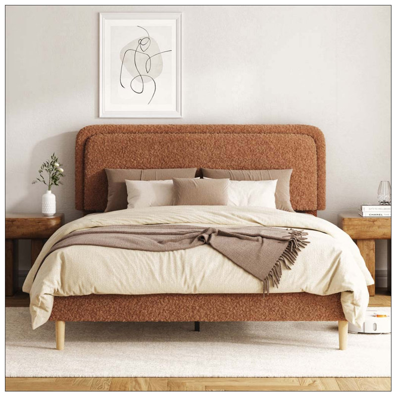 Structure de lit, lit plateforme rembourré moelleux avec tête de lit réglable en hauteur, structure robuste et lattes, conception silencieuse, compatible avec les matelas sans ressorts, facile à assembler