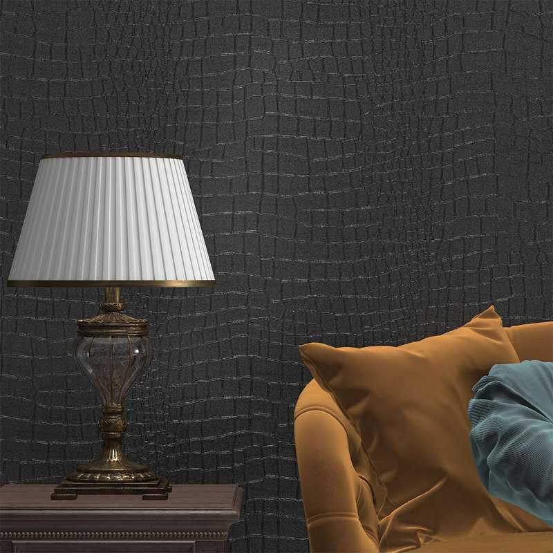 Papier peint adhésif noir crocodile texturé, vinyle amovible 15,7 "x197" pour la maison