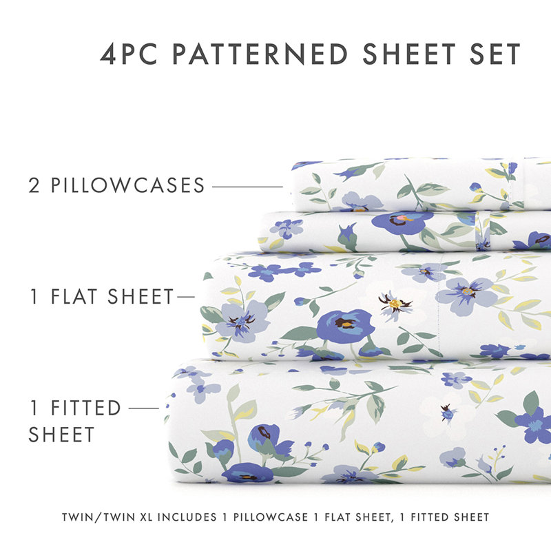 Light Blue Floral Twin Microfiber Sheet Set