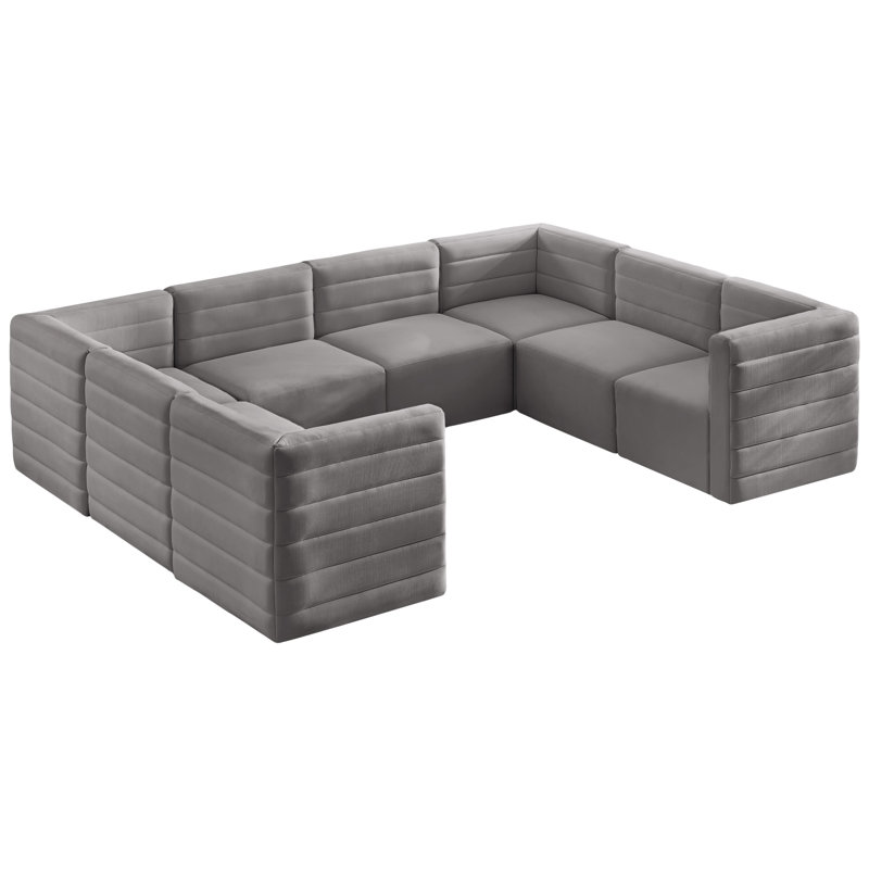 Enso Velvet U-Shaped Sectional Reversible, Grey Velvet