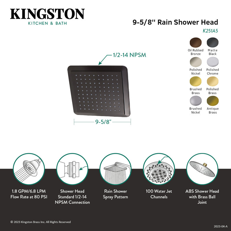 Pomme de douche à effet de pluie carrée claremont, Chrome poli
