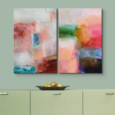 «Colorful Brushstrokes Signature», reproduction d'art sur toile encadrée, pastel vif, peinture à l'aquarelle, coup abstrait, formes, illustrations, minimalisme, décoration, zen, coloré, pour le salon, la chambre à coucher, le bureau