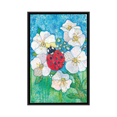 Insecte coccinelle sur blanc - reproduction d'art murale - toile encadrée