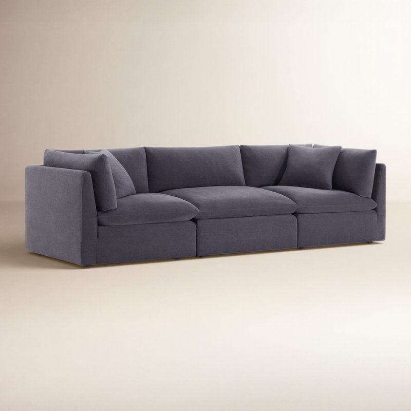 Canapé modulaire rembourré 3 pièces Annabella, Chenille de performance en zinc Willow