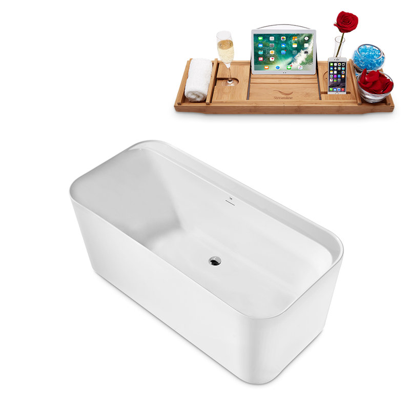 1501.1mm x 729mm Freestanding Soaking Acrylic Bathtub, Polished Chrome