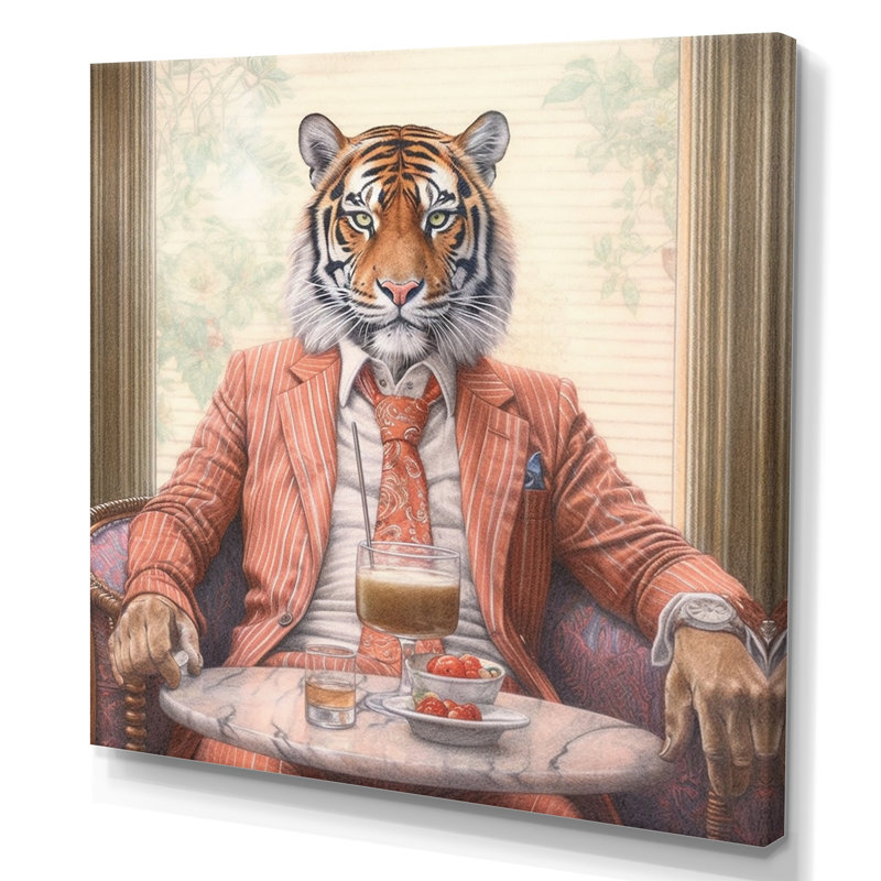 Tigre ayant une boisson I - Animal ayant une boisson, impression sur toile, H 16 po x l 16 po x P 1 po, Toile tendue