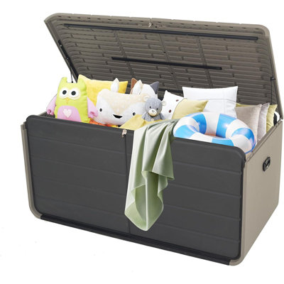 Boîte de rangement extérieure en résine de 260 gallons, très grande boîte de rangement imperméable et résistante, boîte de rangement verrouillable et résistante aux rayons UV pour les meubles de jardin, les outils de jardin et les accessoires de 