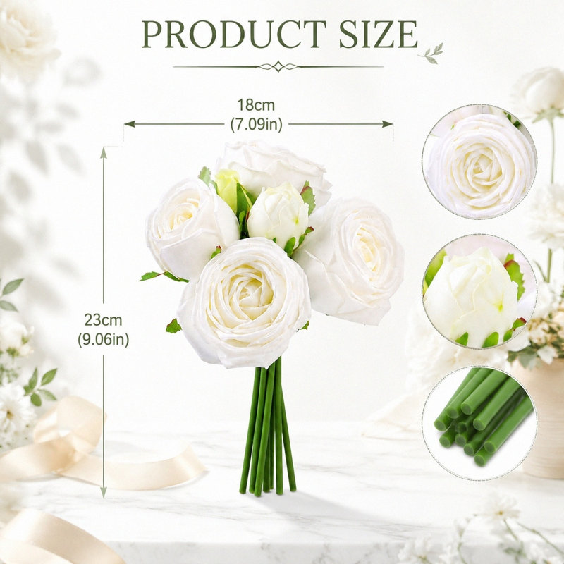 Bouquet de fleurs artificielles de 9,06 pouces, bouquet de fleurs artificielles en soie rose pour décoration de table de mariage