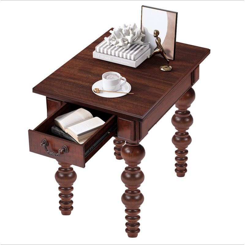 Table de bout en bois massif avec tiroir, table de bout étroite et facile à assembler pour le salon