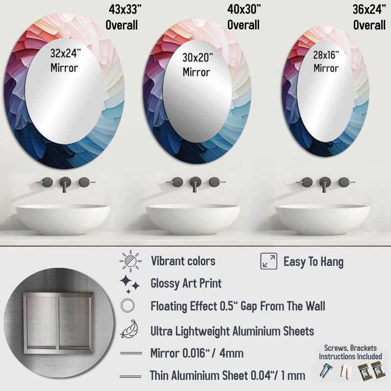 Arc-en-ciel coloré de simplicité - Miroir mural ovale traditionnel, H 36 po x l 24 po