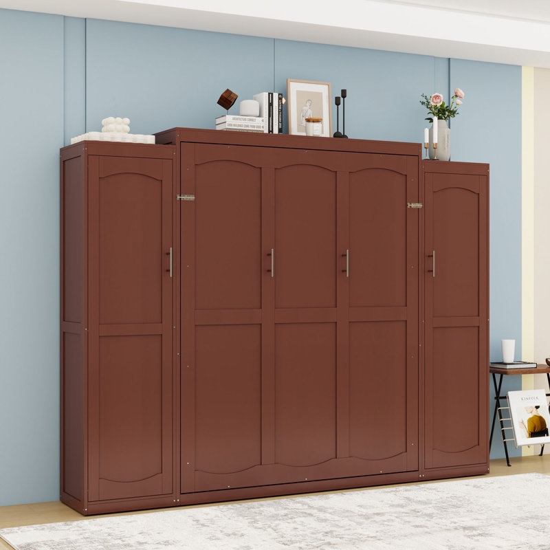 Murphy Bed with Integrated Wardrobe and Versatile Folding Design, Walnut, Full / Double