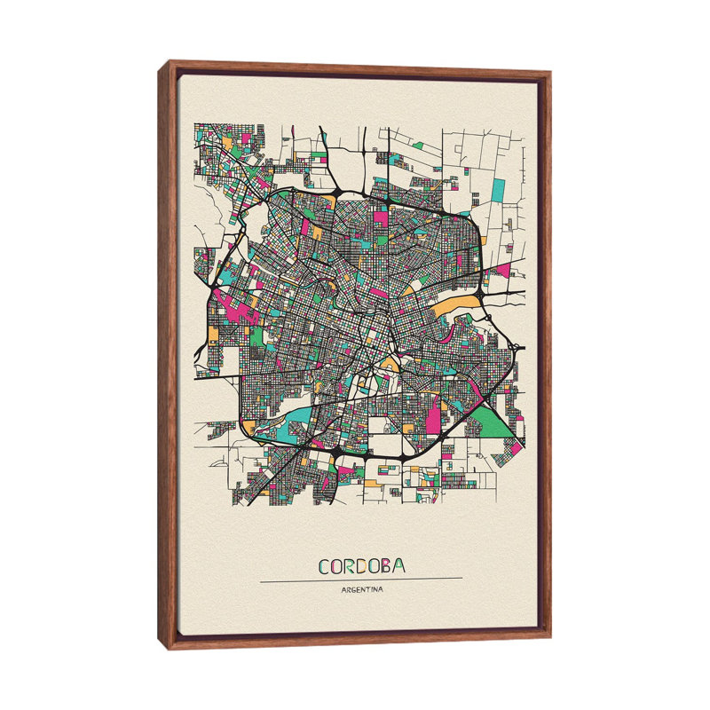 Cordoba, Argentina Map by Ayse Deniz Akerman - Floater Frame Gallery-Wrapped Canvas Giclée on Canvas