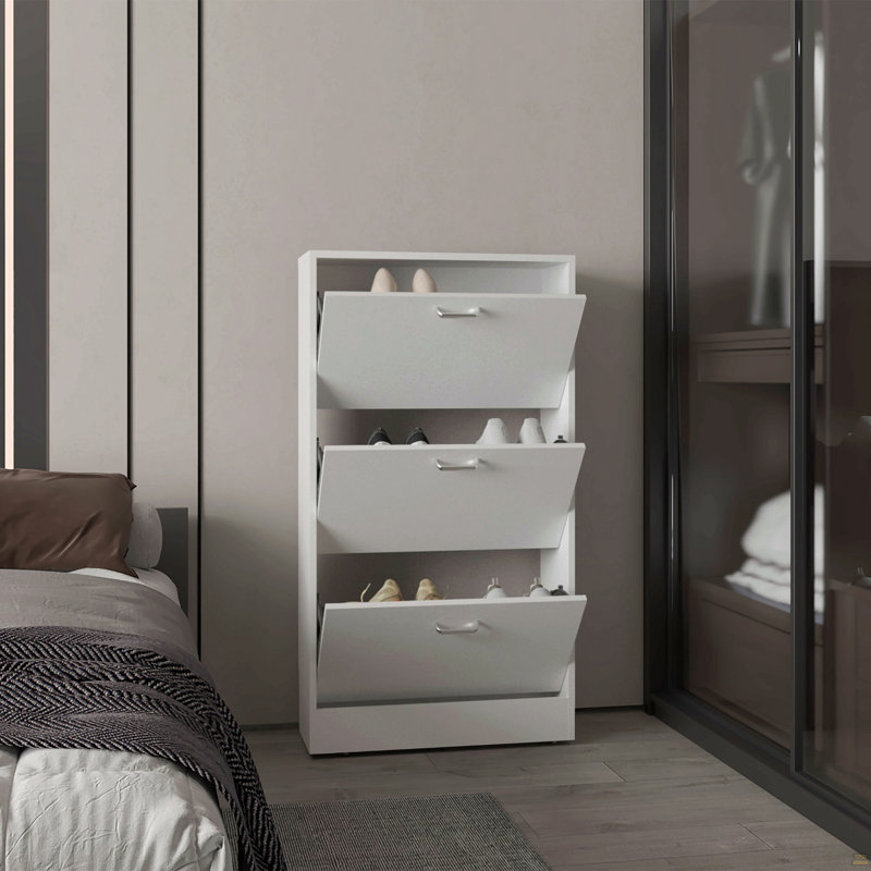Range-chaussures, 3 portes, 3 tablettes, blanc, Blanc