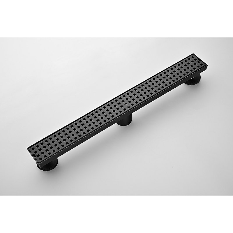 24 Inches Linear Shower Drain, Included Hair Strainer And Leveling Feet, Matte Black