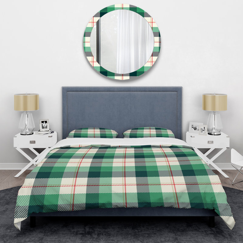 Ensemble de housse de couette en microfibre vert / gris / rouge 2 pièces, Housse de couette pour très grand lit et 2 très