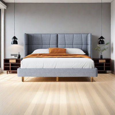 Queen Size Upholstered Platform Bed With LED Lights And U-Shaped Headboard, Linen Fabric -  Ivy Bronx, 9BD5439003CC485B8A5B3C986588C900