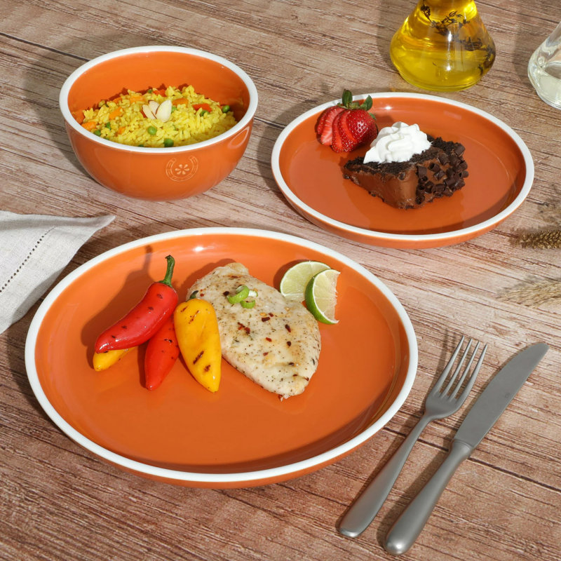 Ebern Designs 12 Piece Stoneware Dinnerware Set, Terracotta