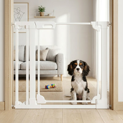 Pet Safety Gate For Doorway Clear Acrylic Pressure Mount Pet Gate White