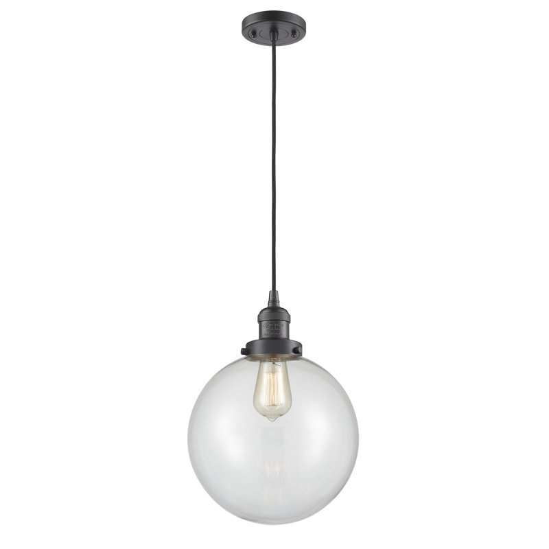 Luminaire suspendu sphère simple à 1 lumière Clermont, Transparent, Bronze huilé, Ampoule incandescente rétro de 60 watts