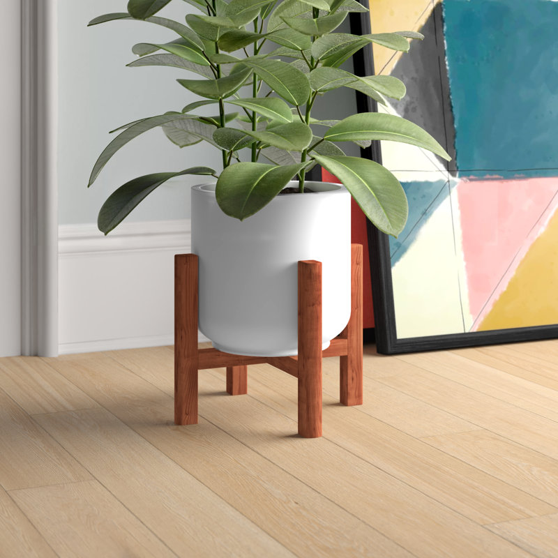 Khashif Pot Planter, White/Walnut