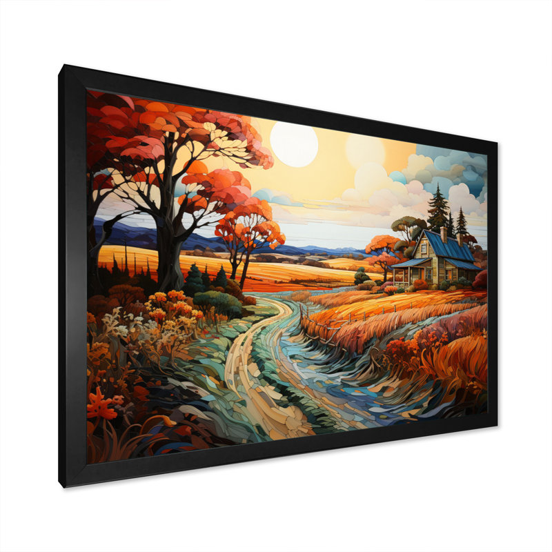 Farmhouse Farmstead Mosaic Pointillism I - impression, H 34 po x l 44 po x P 1,5 po, Cadre photo noir