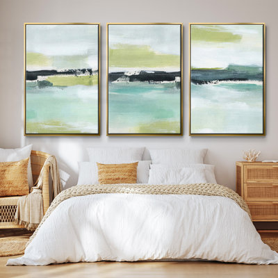 «Sea Green Layers I», ensemble de 3 toiles encadrées