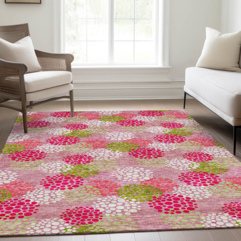 Premium Machine Washable Prisco Pink Rug, Rectangle 9' x 12'