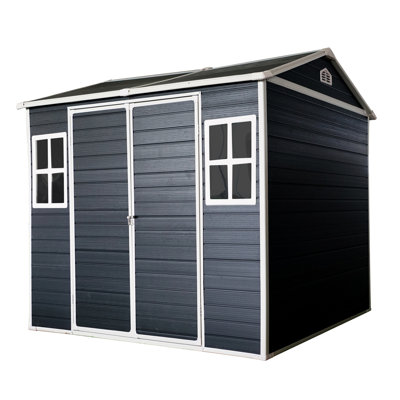 Resin Outdoor Storage Shed Waterproof Shed with Floor & Two Windows & Lockable Door, Tool Shed for Garden, Patio, Backyard