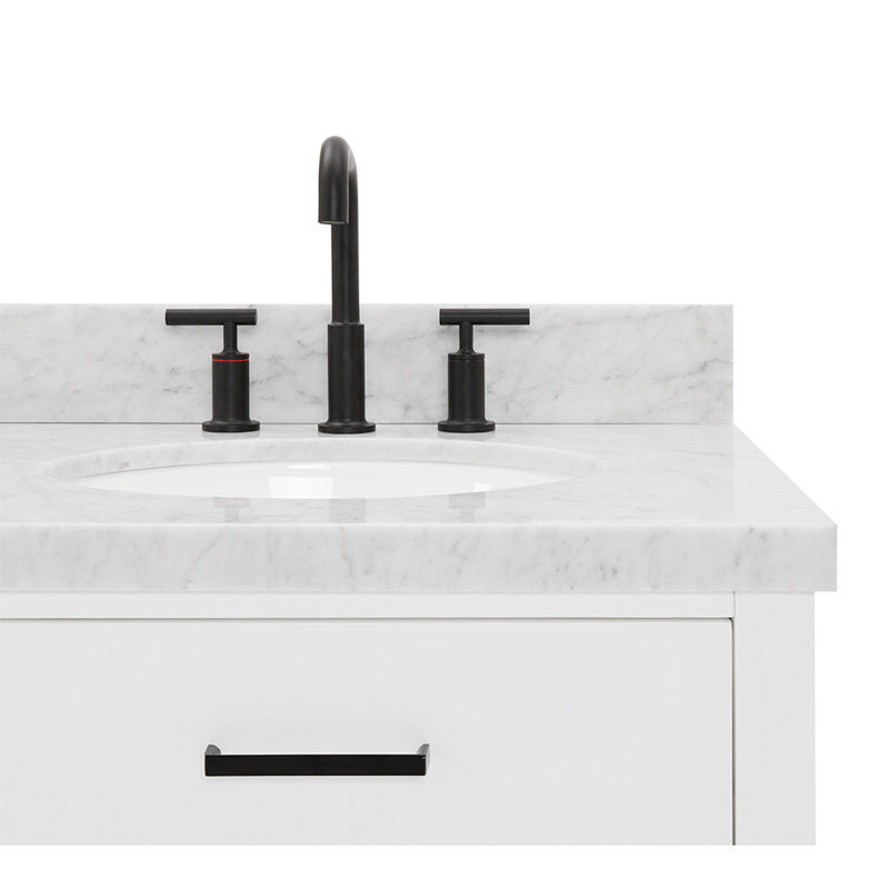 ARIEL HEPBURN 37 IN RIGHT OFFSET RECTANGULAR SINK VANITY 1,5 IN, White, Oval, Right