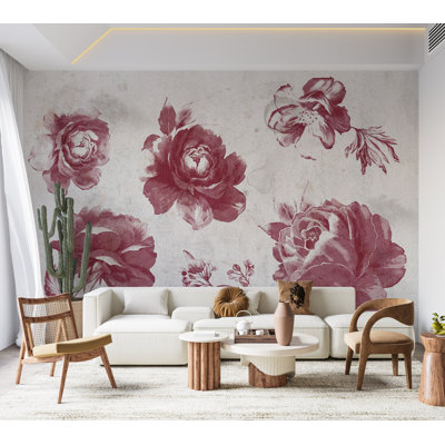 Papier peint floral - Jardin des souvenirs - rouge